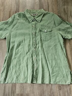 Flax By Jeanne Engelhart Men's Lightweight Green Linen Button-Up Shirt Medium